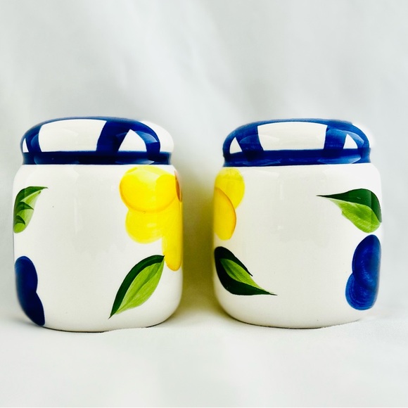 A Step Beyond San Remo Ceramic Salt and Pepper Shaker Set Blue Yellow Flowers 3” - Picture 4 of 6